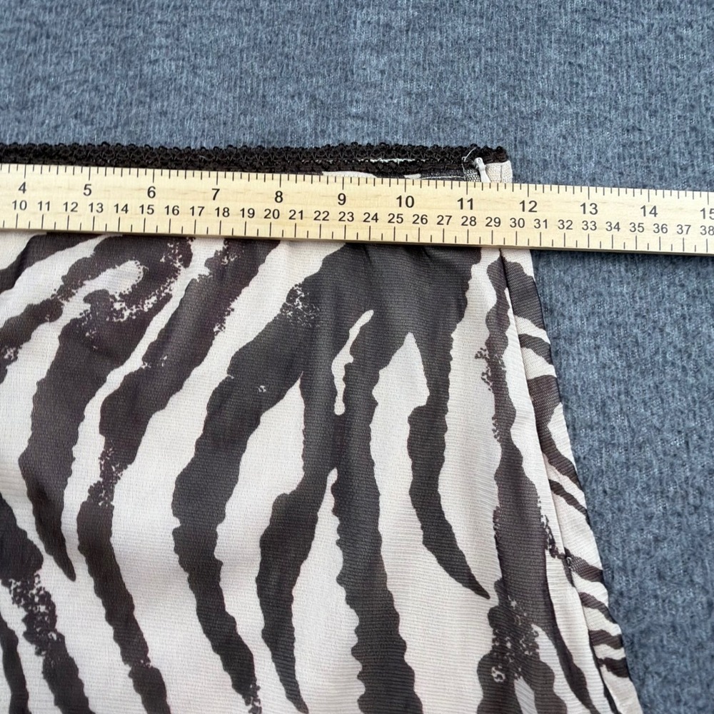 Princess Polly Mini Skirt Women's 4 Brown Zebra Print Mesh Lace Trim Lettuce Hem - Picture 3 of 8
